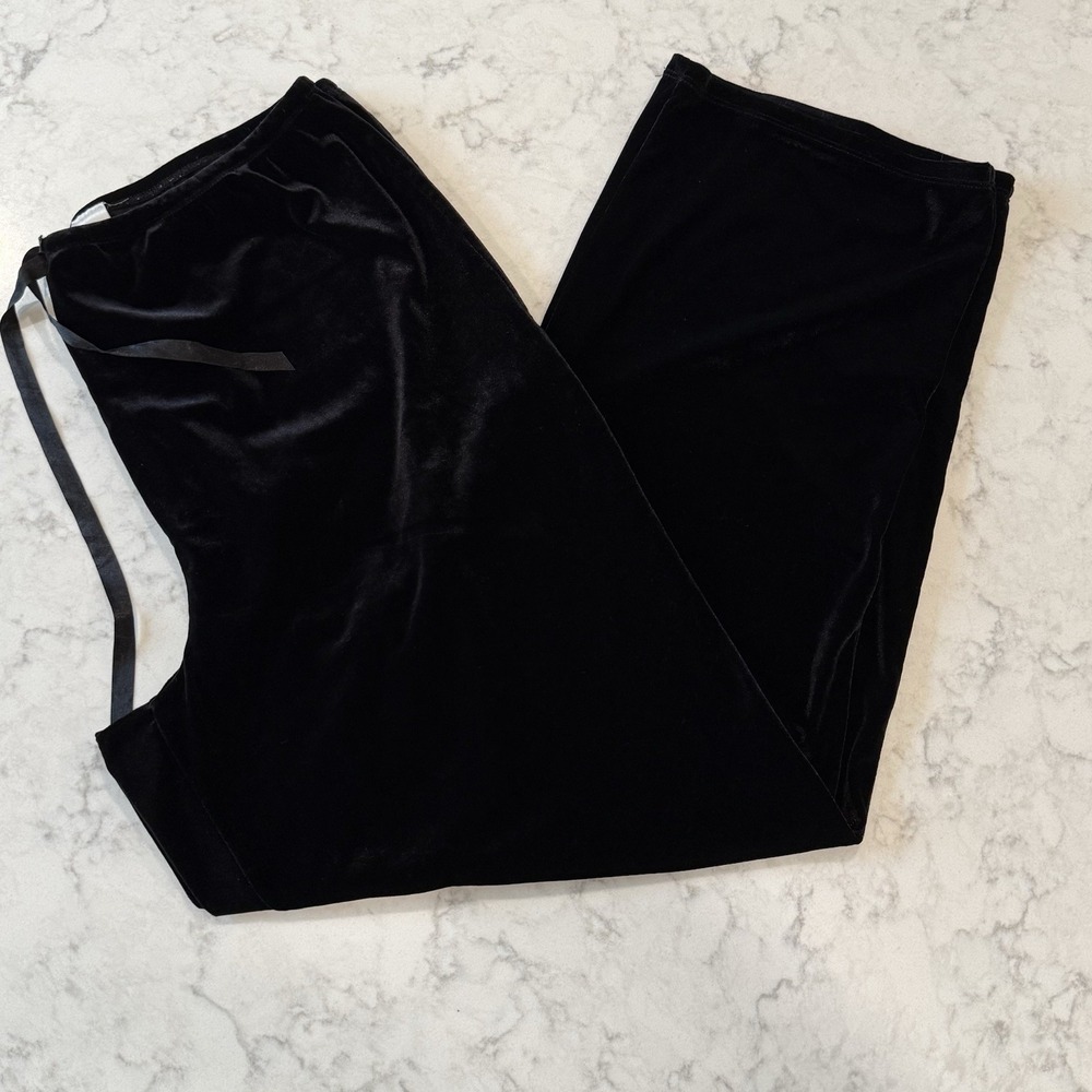 Black Velvet Wide Leg Pants Ribbon Drawstring Petite Medium - Villager Petites